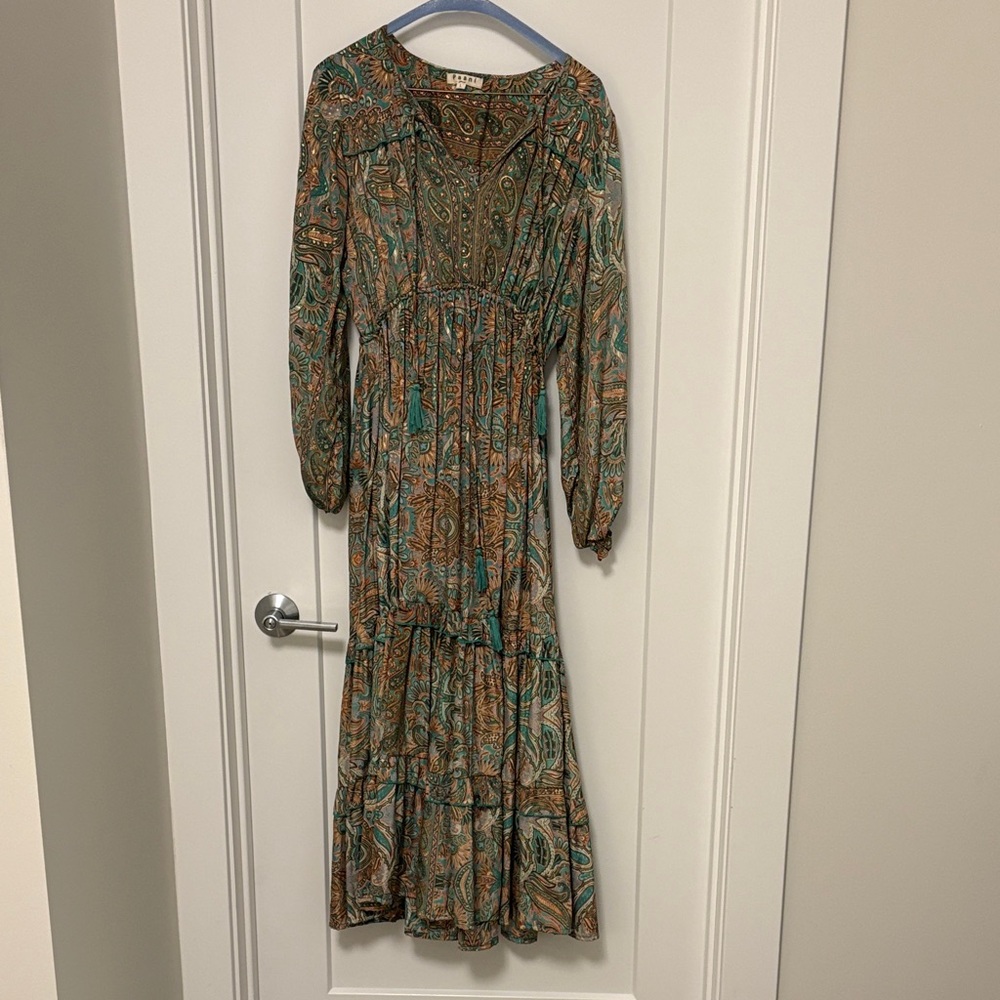 Bohemian Long Sleeve Dress in Teal and Brown